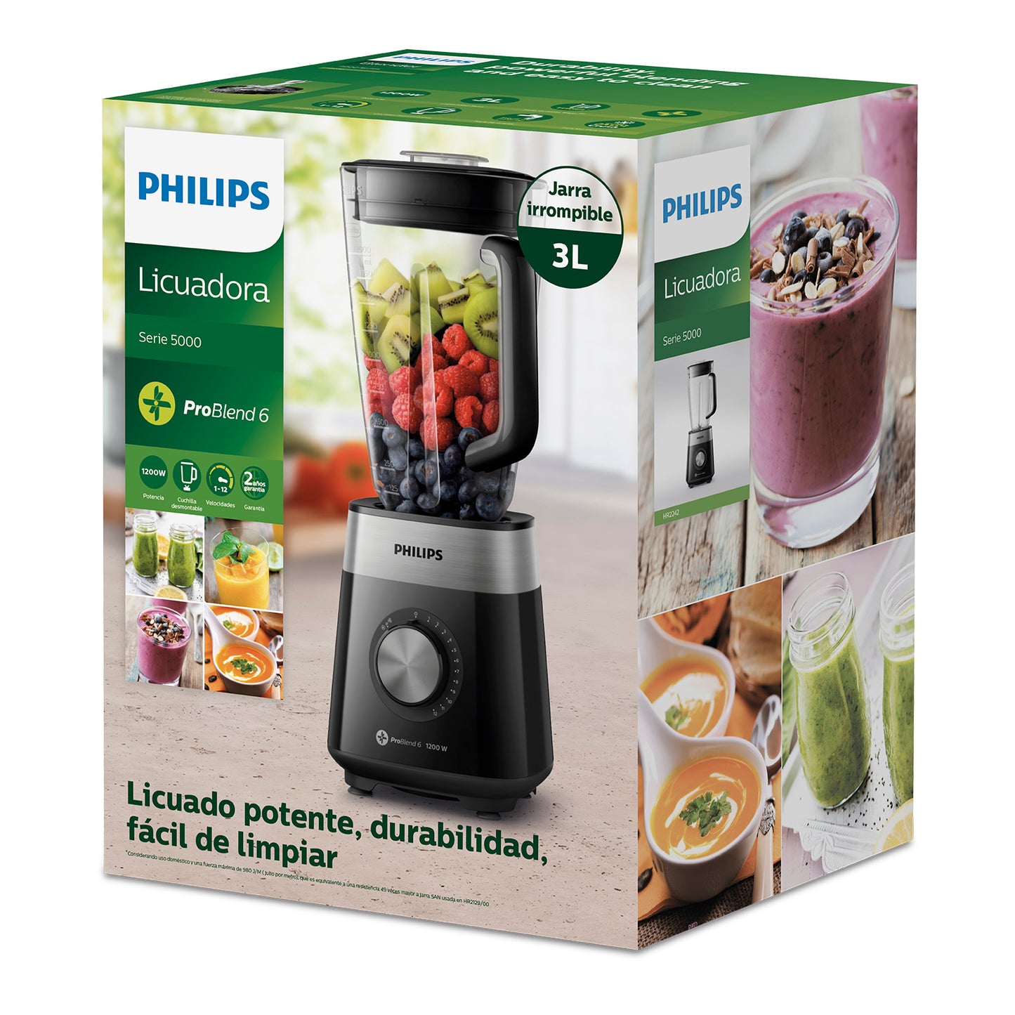 Licuadora 3 litros 12 vel 1200w vaso tritan + Regalo Vaso repuesto Philips